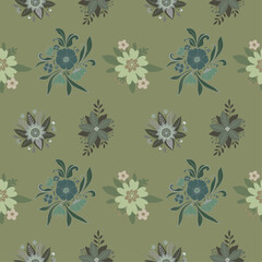Elegant Floral Motif Design Pattern in Sage Olive Green