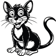 Cute black cat cartoon vector illustration with a bow for pet design