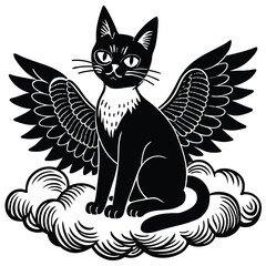 Black cat animal vector cartoon illustration or kitten silhouette on a clean white background