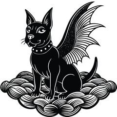 Black cat on a white background vector illustration cartoon kitten pet art design