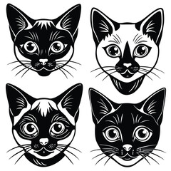 Cute black and white cartoon cats set vector illustration