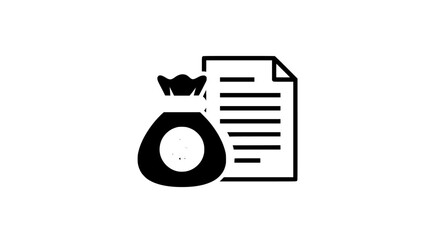 Solid vector icon of a loan agreement with money bag and document symbol.