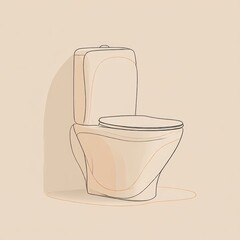 A simple, minimalist illustration of a toilet against a beige background. The design features clean lines and a modern aesthetic.