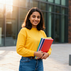 Happy Indian College Students on Modern University Campus