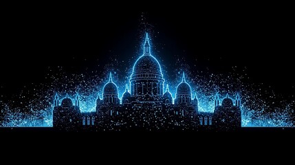 glowing blue futuristic city skyline