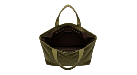 Open green tote bag seen from above isolated PNG with Transparent Background