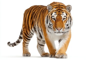 Obraz premium Majestic Tiger Walking on White Background