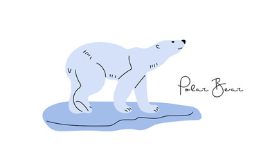 Polar Bear standing With his neck outstretched on ice floe in middle of Arctic Ocean. Predator, Wildlife conservation. Flat Vector illustrations. Wild animal of Arctic Circle. Arctic north animal