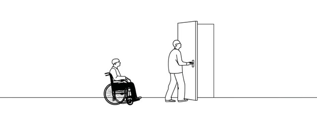 Assisting a person in a wheelchair at an open door