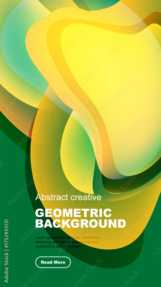 Wall mural abstract fluid shapes overlap, creating vibrant yellow, green gradients. modern design with text ele