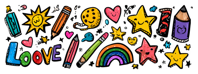 Colorful doodle illustration with playful elements