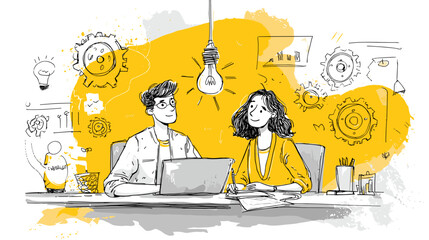 Obraz premium Creative Business Team Engaged in Innovative Brainstorming Session with Digital Technology Elements
