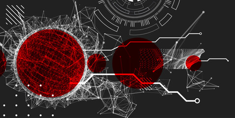 Fototapeta premium Technological art. Combination of sphere with technological lines and circles in one illustration. Vector.