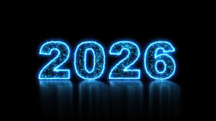 2026 glowing neon technology text. Computer generated 3d render