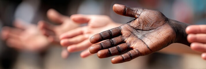 Multiracial Hands Reaching Together in Unity, Symbolizing Strength, Support, and Global Community