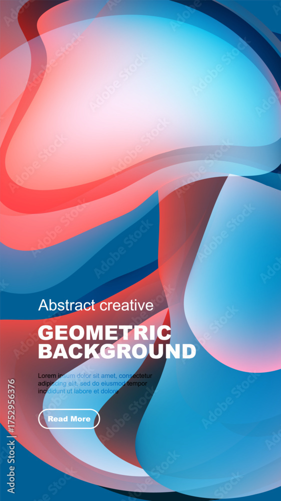 Wall mural Abstract geometric background features flowing shapes, vibrant colors. Text includes sample content, call to action button. Modern design.