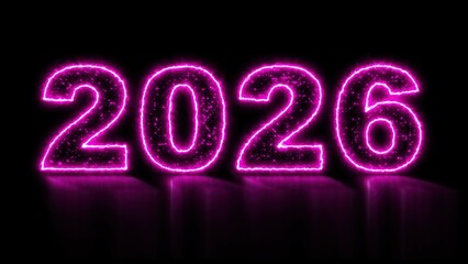 2026 glowing neon technology text. Computer generated 3d render