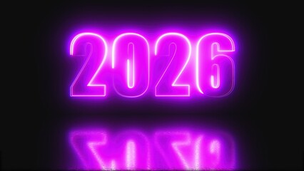 2026 glowing neon technology text. Computer generated 3d render