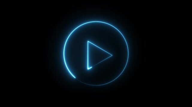 glowing Neon shine play button icon sign with neon circle animation. neon media player button. Neon glowing play button icon on a black background