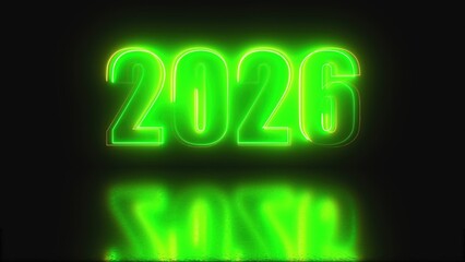 2026 glowing neon technology text. Computer generated 3d render