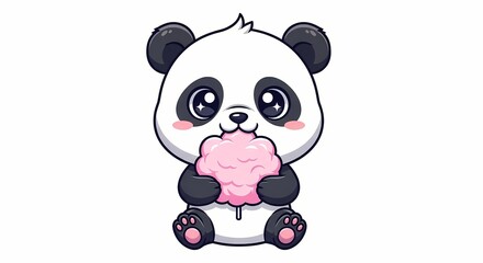 Fototapeta premium Cute Panda Bear Eating Pink Cotton Candy Cartoon
