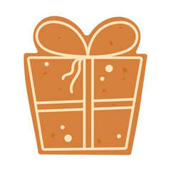 Gingerbread gift box cookie. Christmas pastries. Flat vector isolated illustration