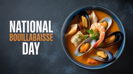 Celebrate National Bouillabaisse Day with Flavorful French Seafood Stew Full of Shrimp, Mussels, and Fish, Representing Authentic Mediterranean Cuisine and Culinary Heritage.