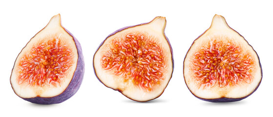 Halves of fresh figs isolated on white