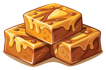 Delicious golden brown caramel cubes stacked artfully with smooth sweet glaze topping looks delightful