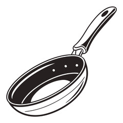 An elegant contoured frying pan displays its distinctive black and white design elements clearly