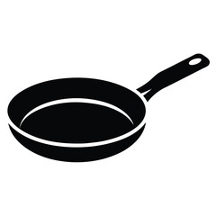 A black skillet with a long handle is shown from a side angle