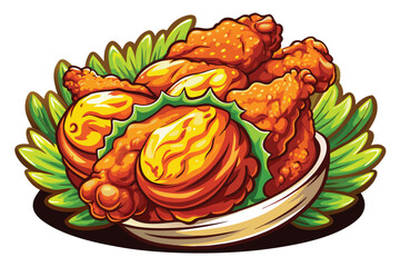 Crispy golden fried chicken pieces beautifully presented in white bowl garnished with fresh green lettuce