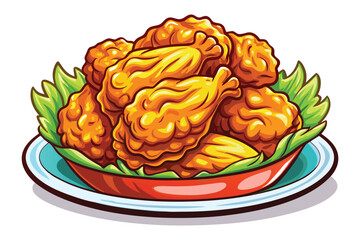 Crispy golden fried chicken wings presented on a plate with green leaf garnish
