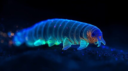 blue neon glowing water bear