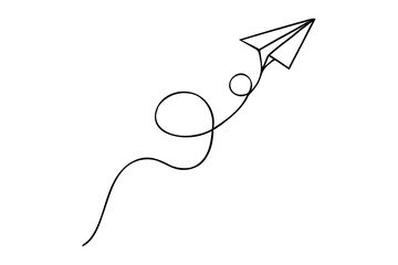 hand holding a kite,
Continuous Line Drawing of Paper Airplane with Looped Flight Path,
Elegant Black Line Art on White Background
