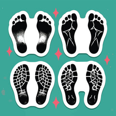 Four sets of footprints showing different stages of wear and tear