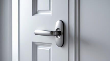 Modern Door Handle on White Paneled Surface with Shadows (AI-generated)