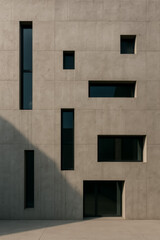 Obraz premium Modern architectural facade with irregular windows and shadows