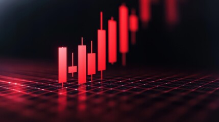 A digital graphic depicting red candlestick charts, representing market trends and movements in a financial context.
