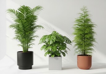 Three potted plants isolated on transparent background isolated on transparent background