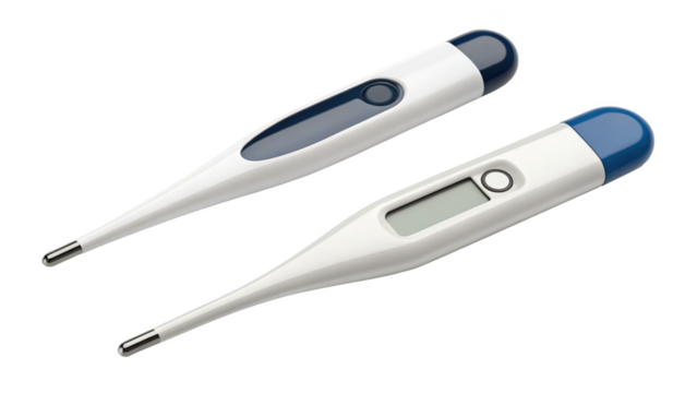 Two digital thermometers isolated on transparent background