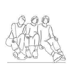 One continuous single drawing line art flat doodle woman, girl, lifestyle, friends, happy, young, walking, female. Isolated image hand draw contour on a white background, hand drawn, not AI