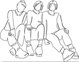 One continuous single drawing line art flat doodle woman, girl, lifestyle, friends, happy, young, walking, female. Isolated image hand draw contour on a white background, hand drawn, not AI