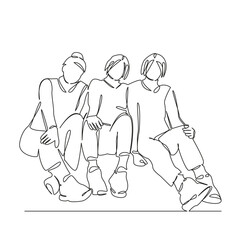 One continuous single drawing line art flat doodle woman, girl, lifestyle, friends, happy, young, walking, female. Isolated image hand draw contour on a white background, hand drawn, not AI