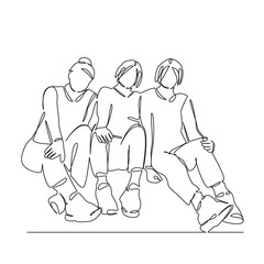 One continuous single drawing line art flat doodle woman, girl, lifestyle, friends, happy, young, walking, female. Isolated image hand draw contour on a white background, hand drawn, not AI