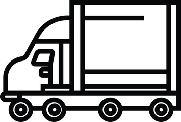 Black and White Truck Icon: Delivery Vehicle, Transportation, Shipping, Logistics, Commercial Transport, Outline Style, Vector Graphic