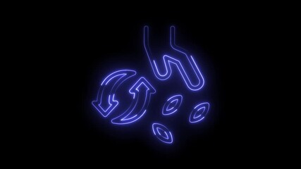 Neon style seed germination cycle animation isolated on black background for agricultural concepts