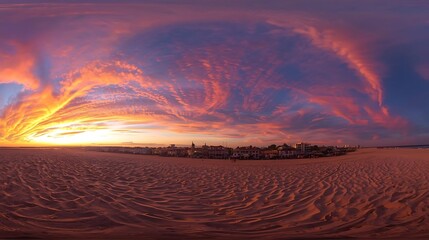 sunset glow over sandy desert dunes