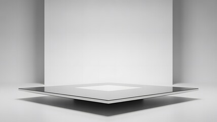 Minimalist white studio setup with square podium for product display