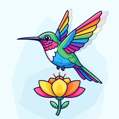 Obraz premium Hummingbird Rainbow Mascot Over Flower